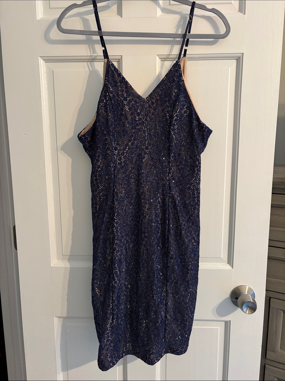 Tigerlily Navy Sequin Slip Dress with Thin Straps